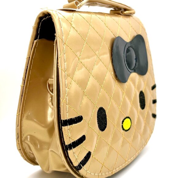 Glam Gold Black Embroidered Vinyl Hello Kitty Sanrio Crossbody Bag Purse Handbag - Picture 4 of 7